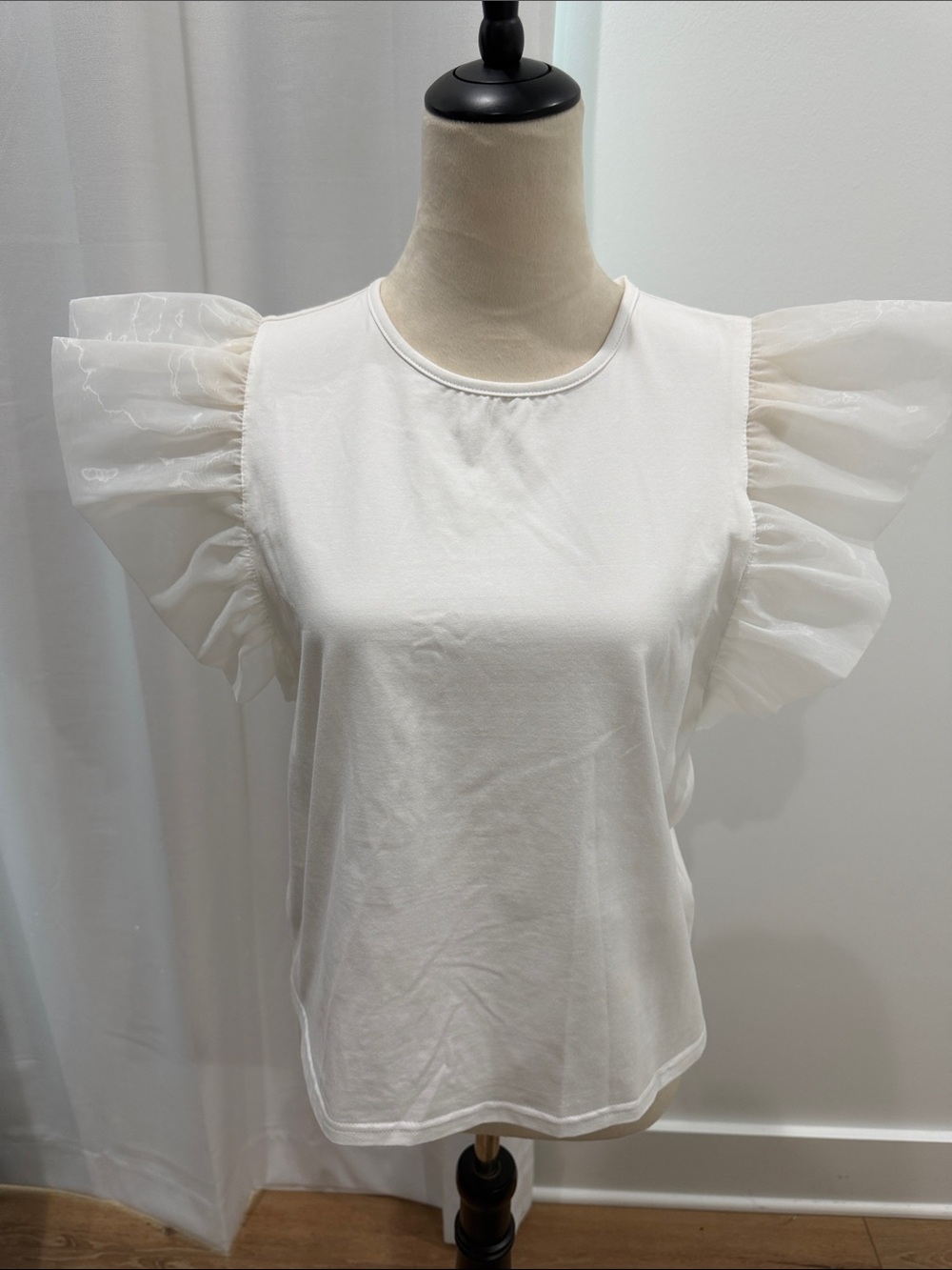 TCEC White Ruffle Sleeve Tee